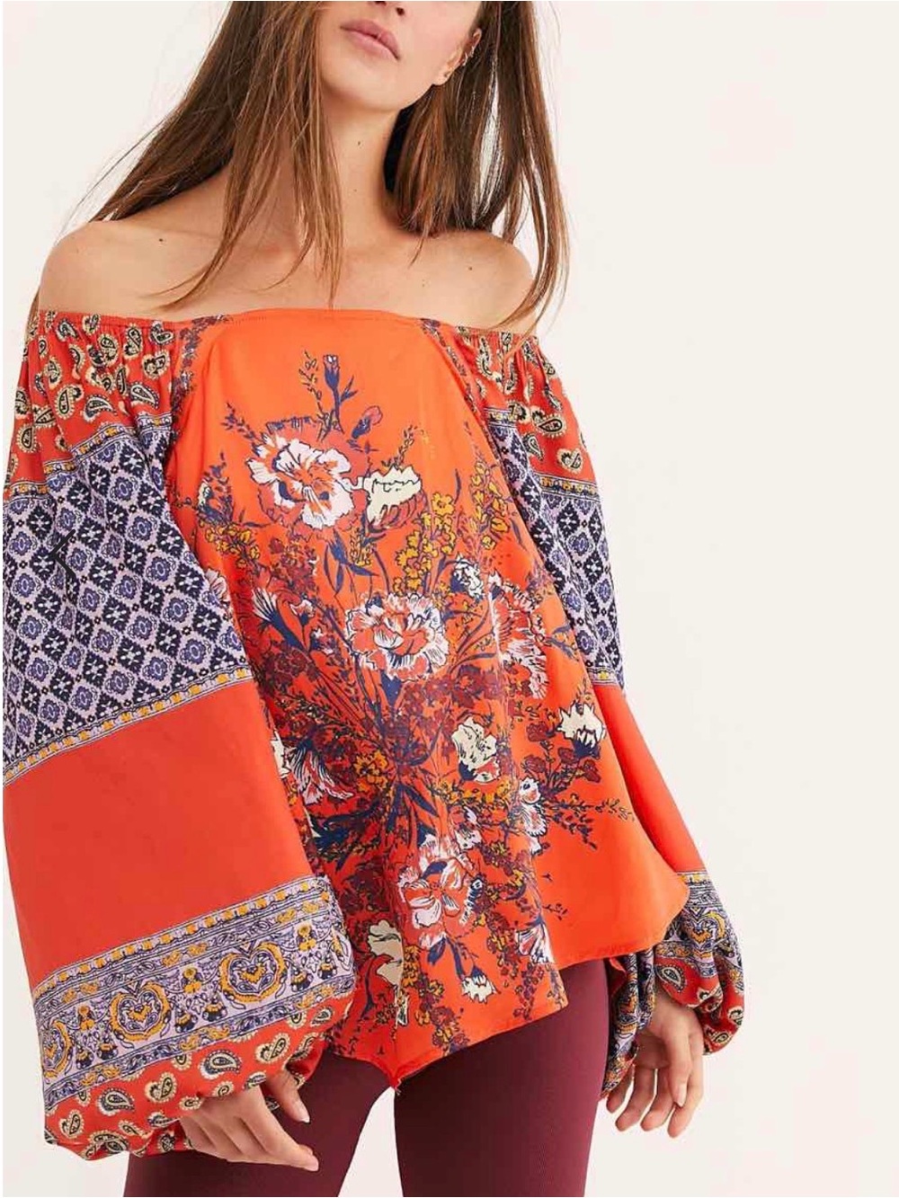 Free People “Positano Printed Blouse” (Red)